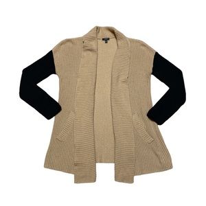 Talbots Open Front Cardigan Womens M Petite Color Block Sweater Long Sleeve Knit
